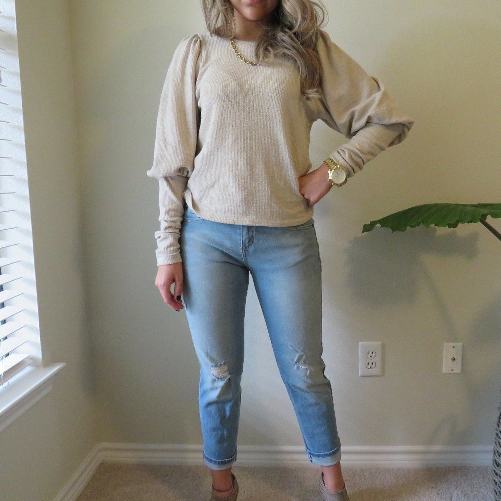 Zara Puff Sleeve Top Beige Small